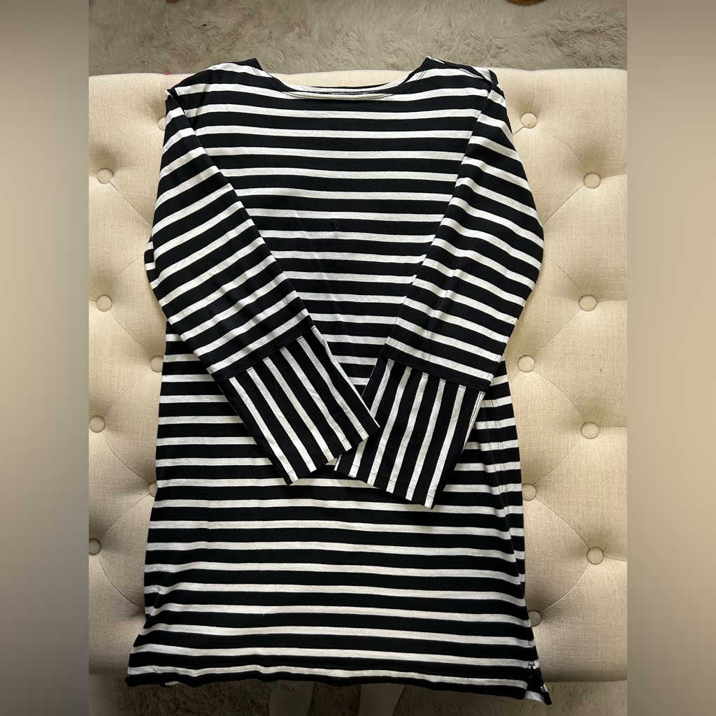 Everlane Black And White Striped Boatneck Dress-Size Small